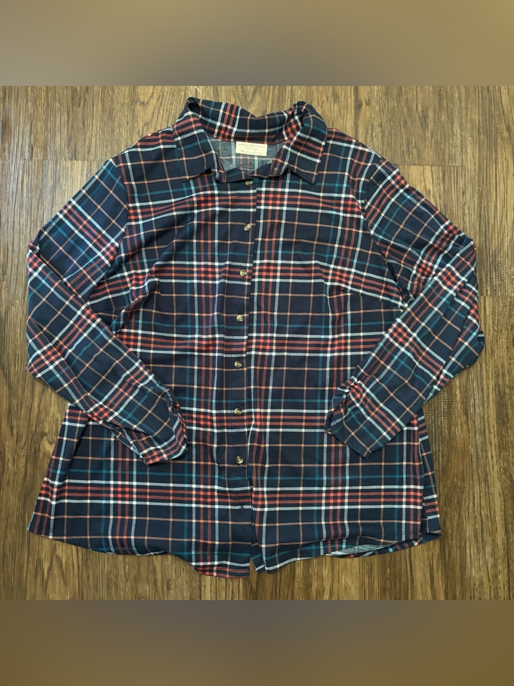 Bobbie Brooks Plus 2X Navy Plaid Lightweight Button Down Shirt